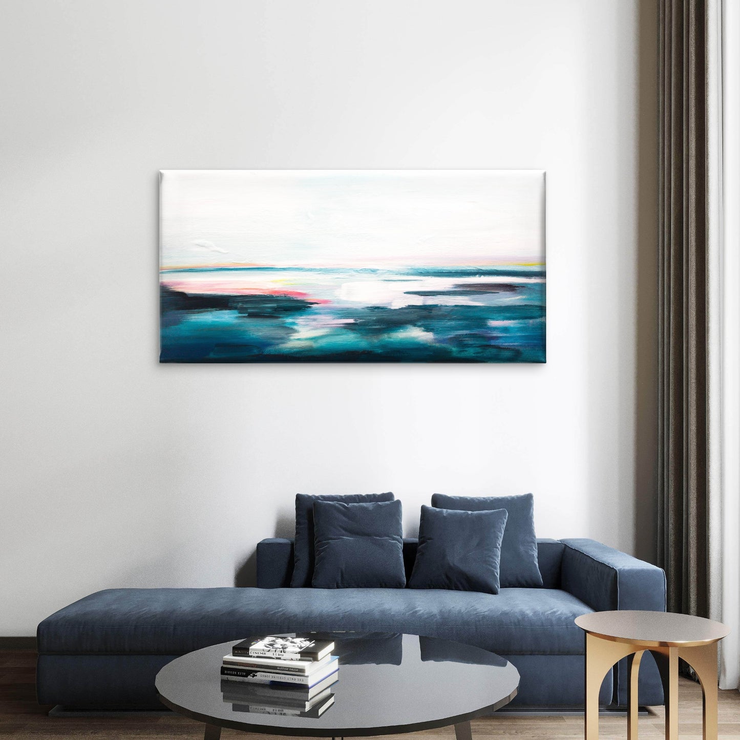 Minimalist Abstract Ocean Seascape Wall Art Canvas Office Home Framed 120x60cm
