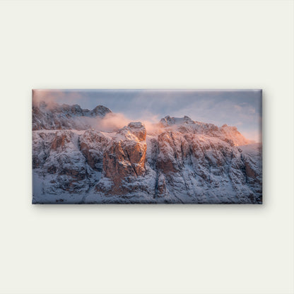 Golden Sunset Snowy Alpine Mountains Wall Art Canvas Office Home Framed 120x60cm