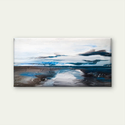 Blue and Grey Abstract Landscape Wall Art Canvas Office Home Framed 120x60cm