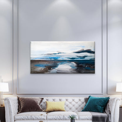 Blue and Grey Abstract Landscape Wall Art Canvas Office Home Framed 120x60cm