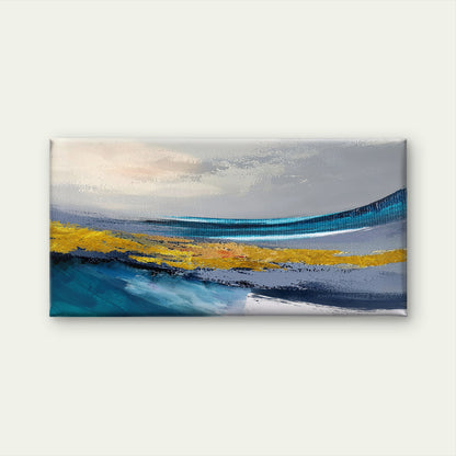 Blue Gold Abstract Ocean Foil Wall Art Canvas Office Home Framed 120x60cm