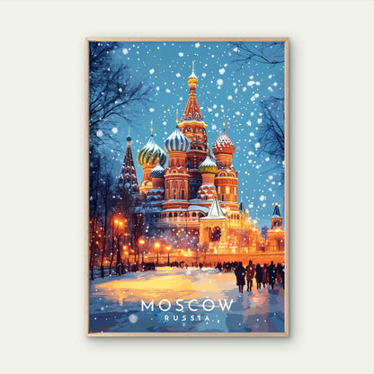 Vintage Winter Moscow Russia St Basils Travel Poster Print Wall Art