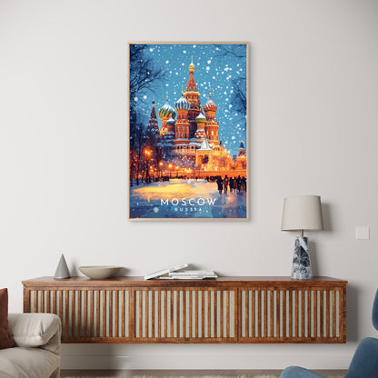 Vintage Winter Moscow Russia St Basils Travel Poster Print Wall Art