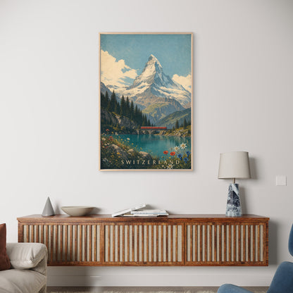 Swiss Alps Matterhorn Train Vintage  Travel Poster Print Wall Art