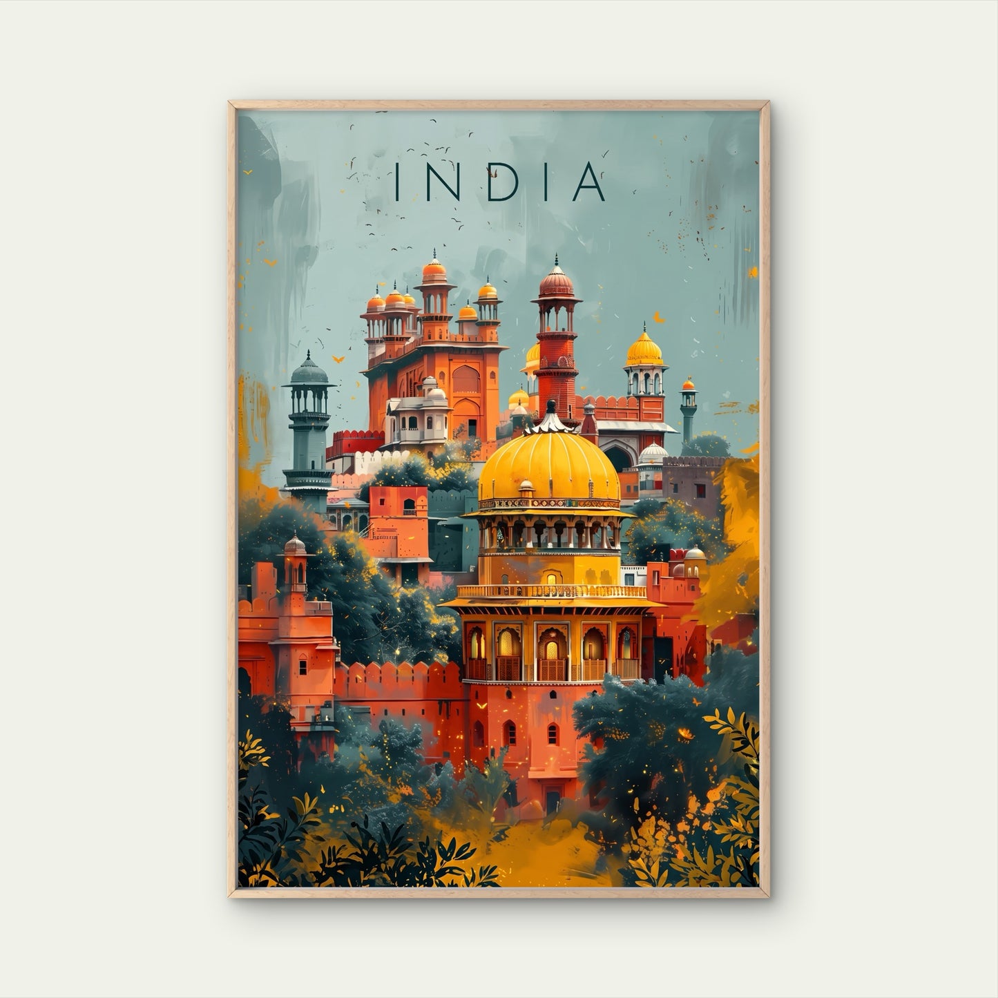 Vintage India Fort Palace Dome Landmark Travel Poster Print Wall Art (Copy)