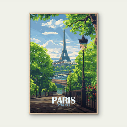 Eiffel Tower Paris France Retro Street  Travel Poster Print Wall Art (Copy)