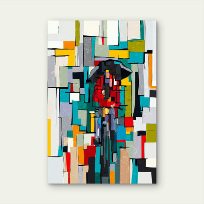 Abstract Geometric Cubism Man with Umbrella 40x60cm Metal Print Ready to Hang