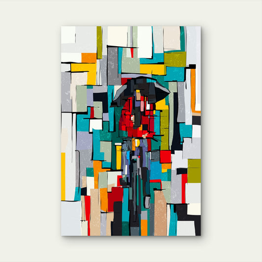Abstract Geometric Cubism Man with Umbrella 40x60cm Metal Print Ready to Hang
