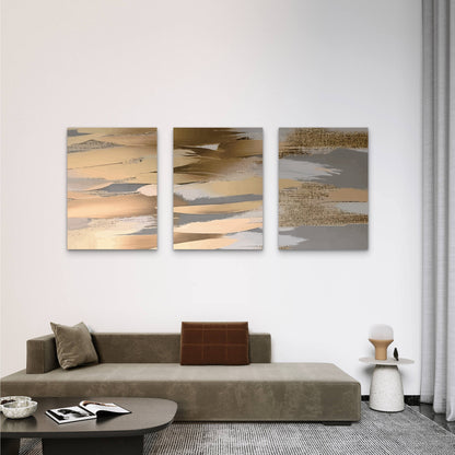 3pcs Minimalist Modern Abstract Gold Oil Ink  Wall Art Set Canvas Framed 40x60cm - High Quality Print 100% Australian Made Wall Canvas Ready to Hang