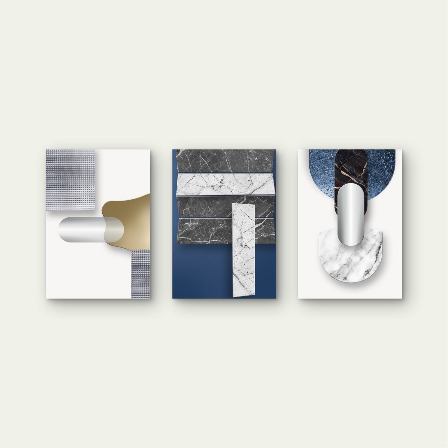 3pcs Minimalist Modern Abstract Blue Stone  Wall Art Set Canvas Framed 40x60cm - High Quality Print 100% Australian Made Wall Canvas Ready to Hang