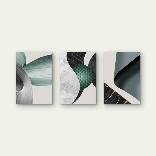 3pcs Minimalist Modern Green Black Marble  Wall Art Set Canvas Framed 40x60cm - High Quality Print 100% Australian Made Wall Canvas Ready to Hang