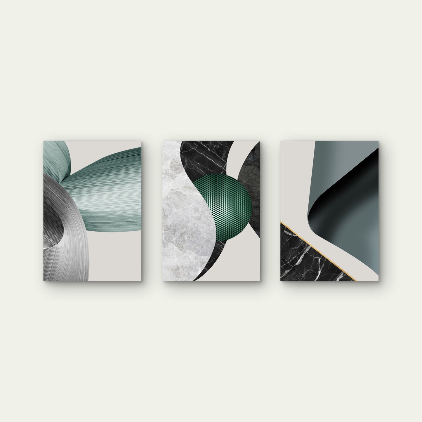 3pcs Minimalist Modern Green Black Marble  Wall Art Set Canvas Framed 50x70cm - High Quality Print 100% Australian Made Wall Canvas Ready to Hang