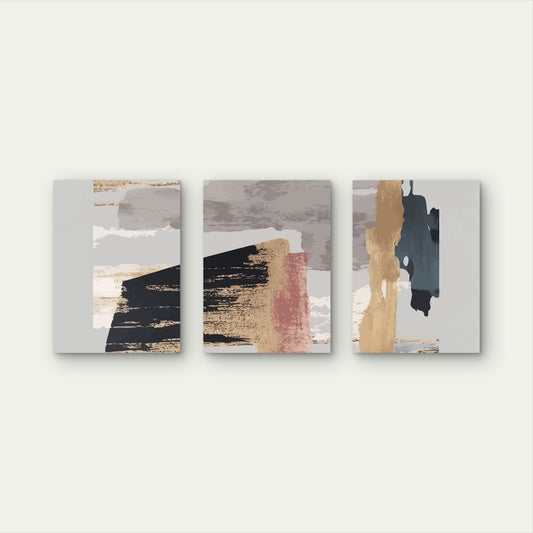 3pcs Nordic Modern Abstract Gold Grey Brush   Wall Art Set Canvas Framed 40x60cm - High Quality Print 100% Australian Made Wall Canvas Ready to Hang