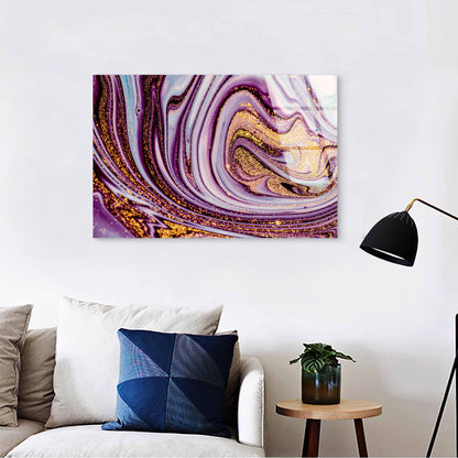 Abstract Purple Marble Agate Gold Glitter Acrylic Glass Printing Wall Art Australian Made Quality