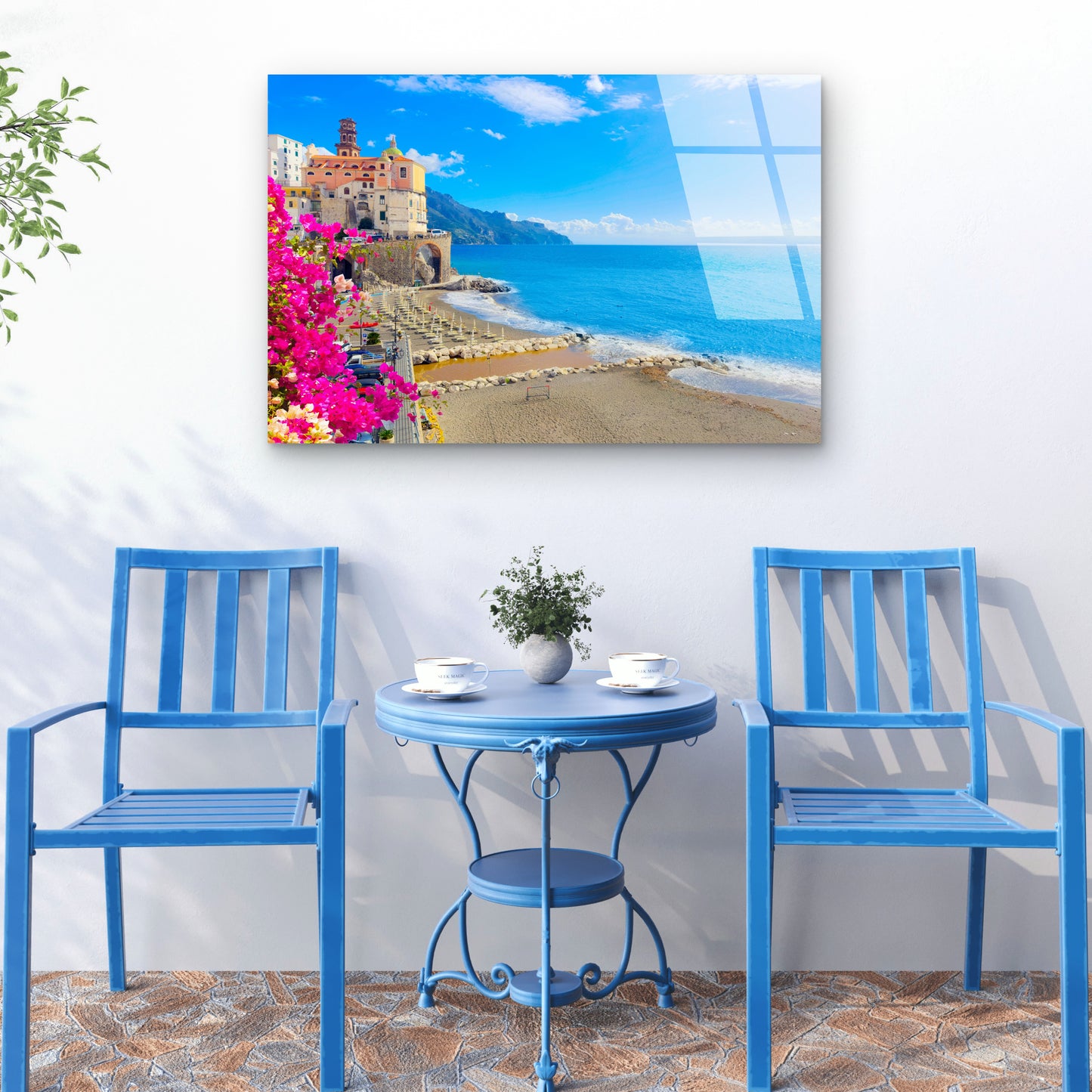 Atrani Amalfi Coast Italy Beach Bougainvillea Acrylic Glass Printing Wall Art Australian Made Quality