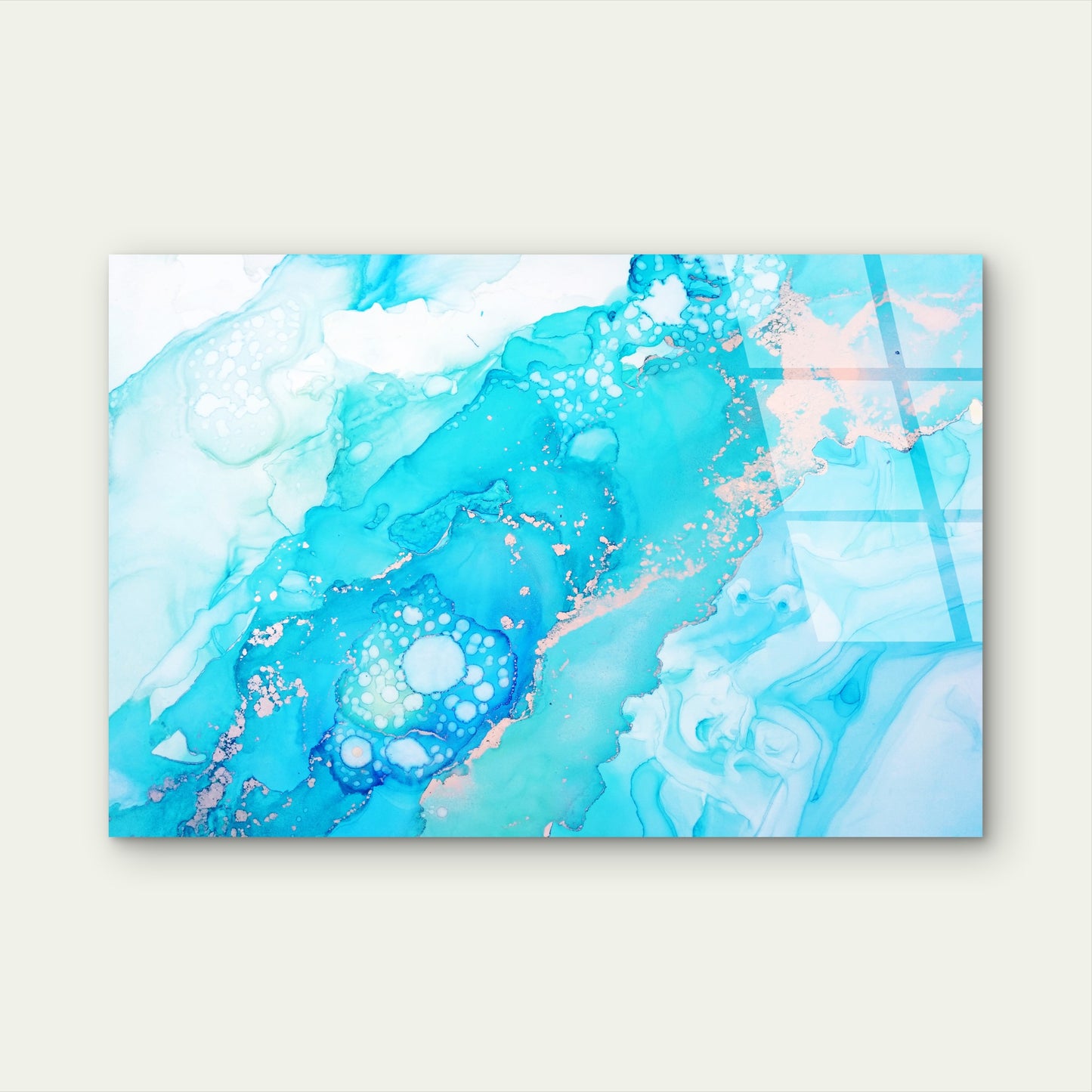 Abstract Turquoise Mint Blue Fluid Ink Acrylic Glass Printing Wall Art Australian Made Quality