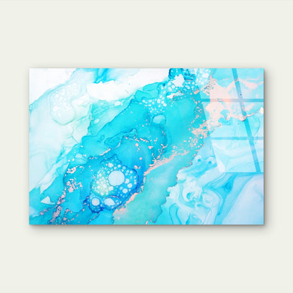 Abstract Turquoise Mint Blue Fluid Ink Acrylic Glass Printing Wall Art Australian Made Quality