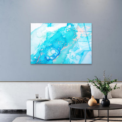 Abstract Turquoise Mint Blue Fluid Ink Acrylic Glass Printing Wall Art Australian Made Quality