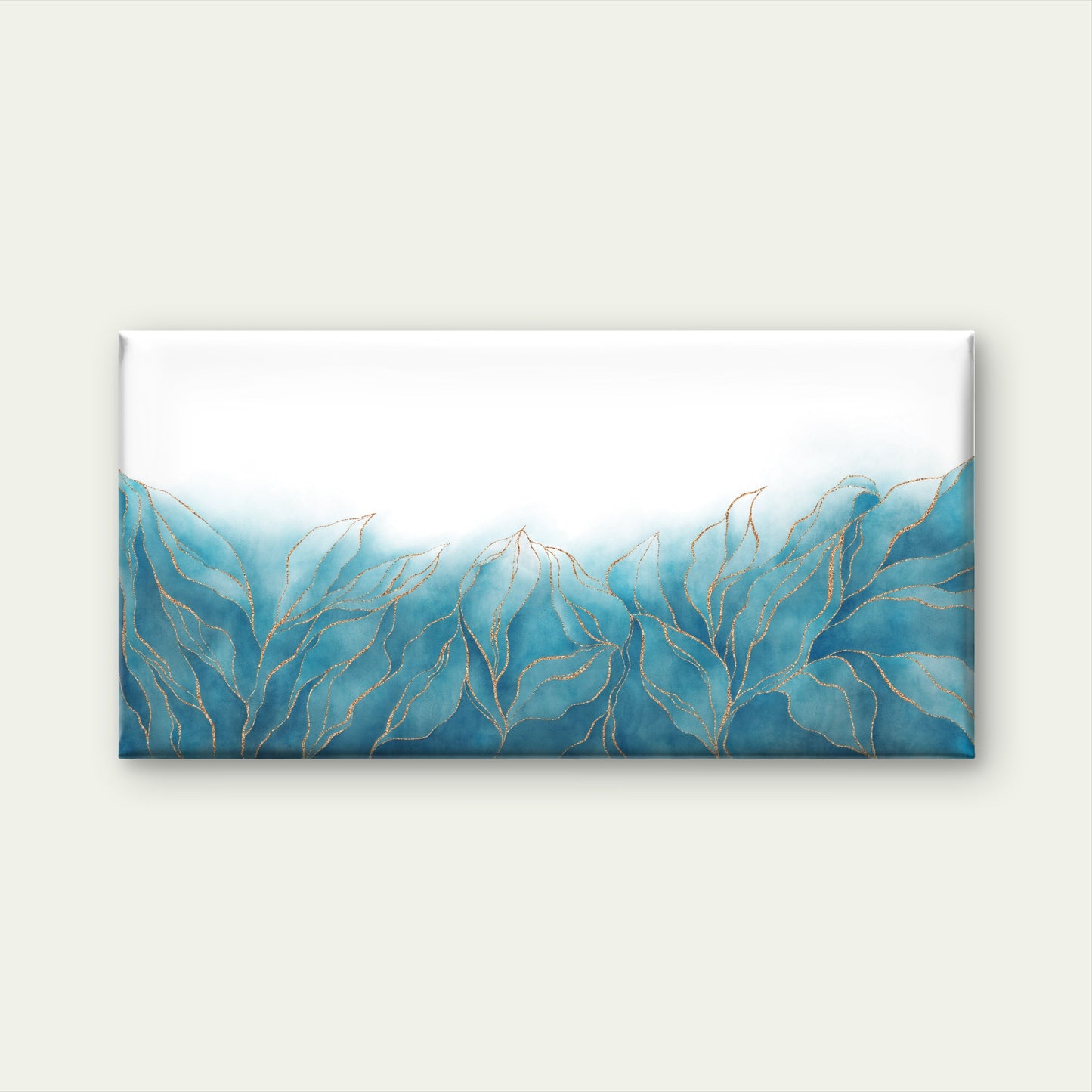Teal Gold Leaf Watercolor Abstract Wall Art Canvas Office Home Framed 120x60cm