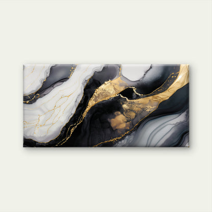 Abstract Luxury Black Gold Fluid Ink Wall Art Canvas Office Home Framed 120x60cm