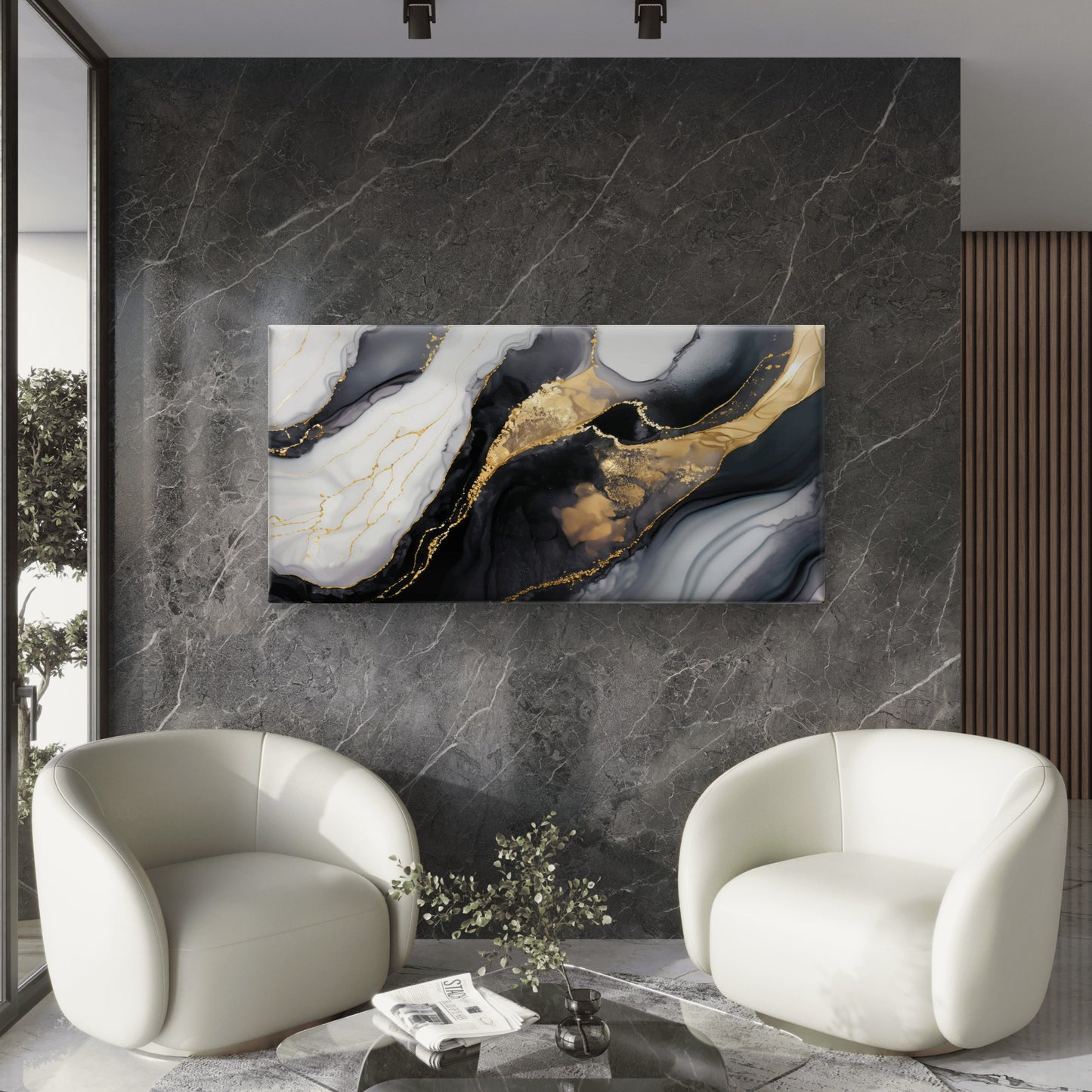 Abstract Luxury Black Gold Fluid Ink Wall Art Canvas Office Home Framed 120x60cm