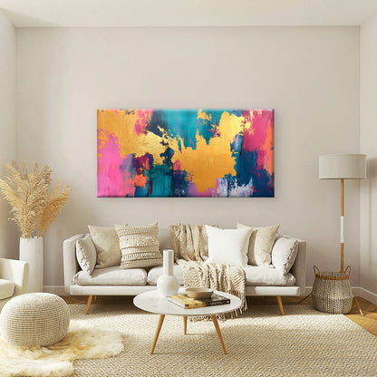 Abstract Pink Gold Foil Splatter Wall Art Canvas Office Home Framed 120x60cm