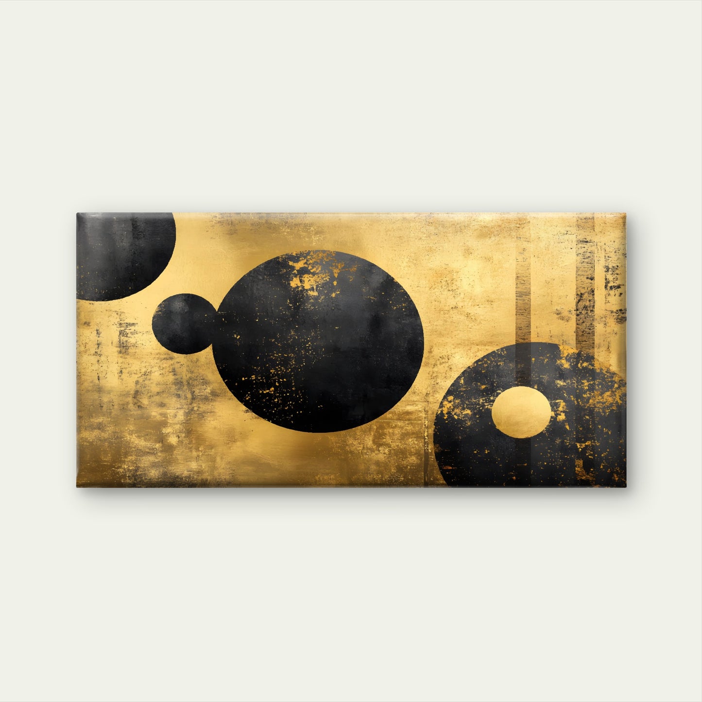 Abstract Geometric Black Circle Gold Wall Art Canvas Office Home Framed 120x60cm