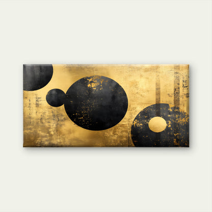 Abstract Geometric Black Circle Gold Wall Art Canvas Office Home Framed 120x60cm