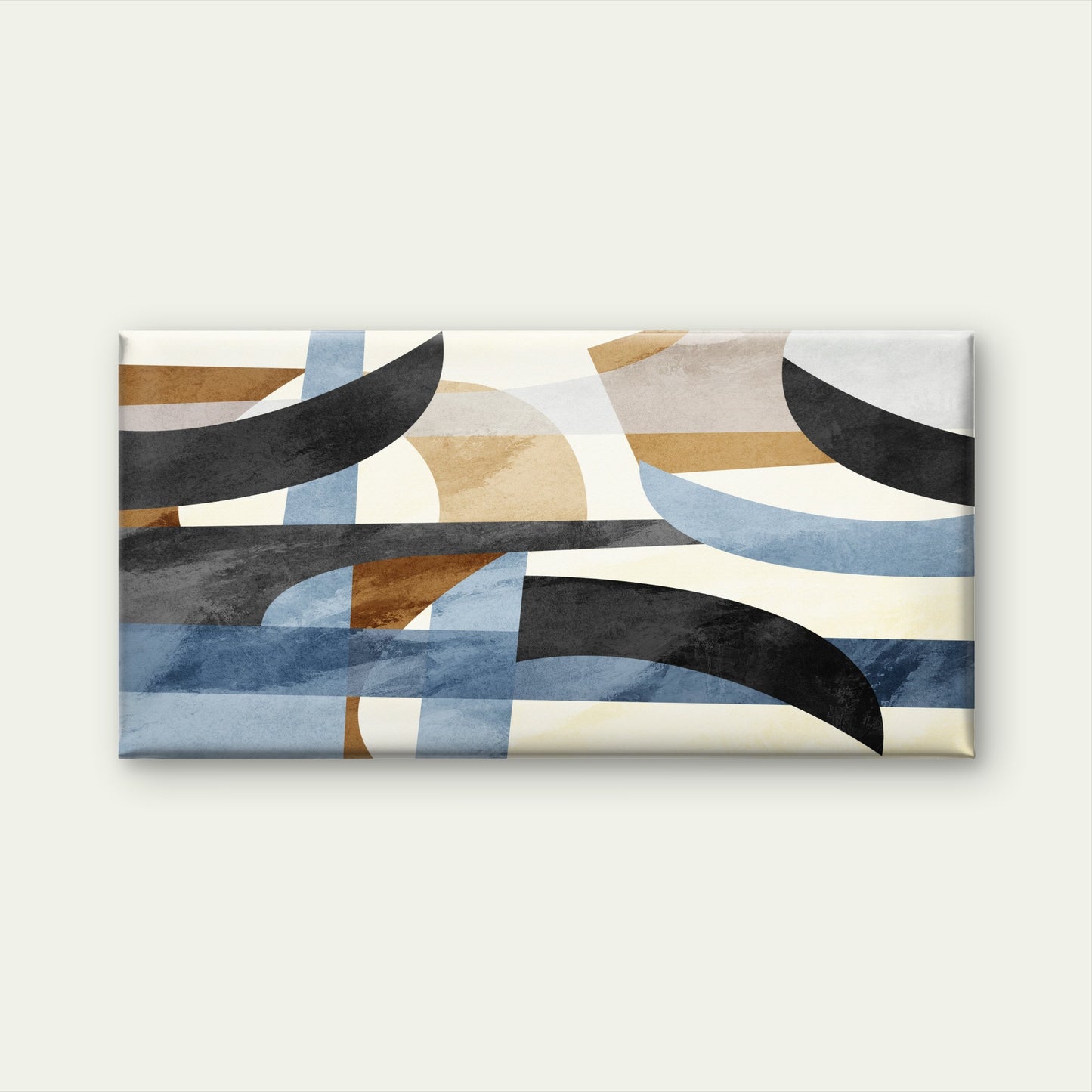 Abstract Geometric Blue Beige Curve Wall Art Canvas Office Home Framed 120x60cm