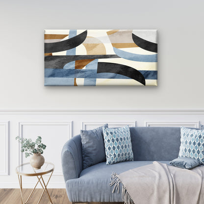 Abstract Geometric Blue Beige Curve Wall Art Canvas Office Home Framed 120x60cm