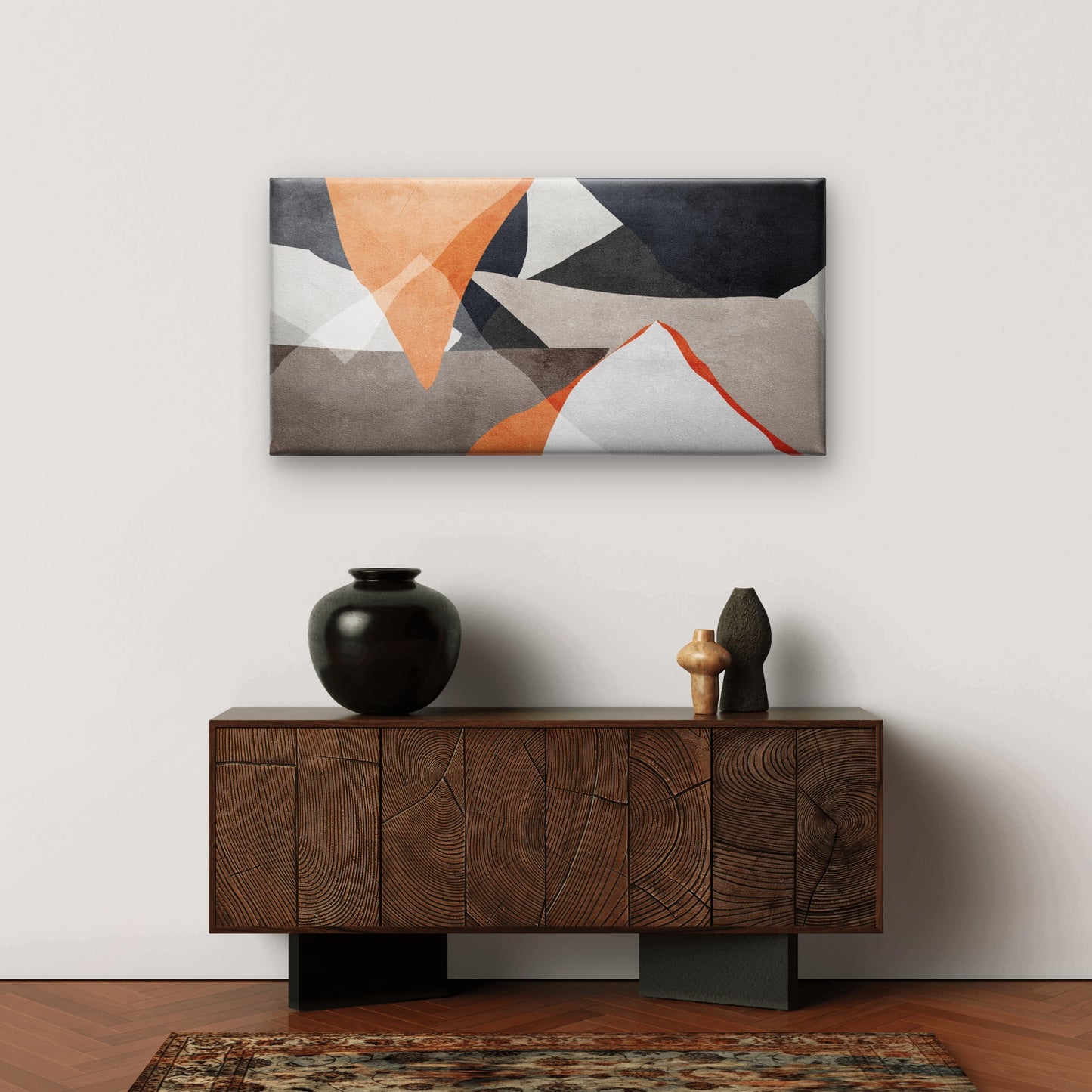 Abstract Geometric Orange Grey Shape Wall Art Canvas Office Home Framed 120x60cm