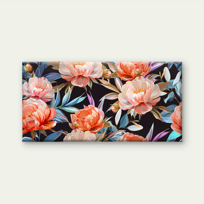 Vintage Floral Pink Peony Rose Bloom Wall Art Canvas Office Home Framed 120x60cm