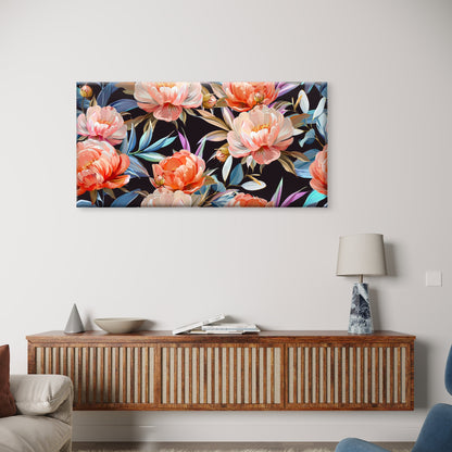 Vintage Floral Pink Peony Rose Bloom Wall Art Canvas Office Home Framed 120x60cm