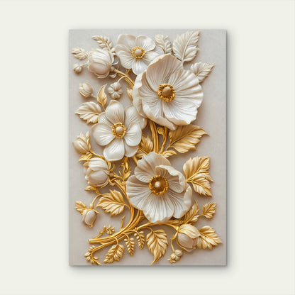 Luxury Baroque Floral Bas Relief Gypsum Ornament Metal Print Ready to Hang