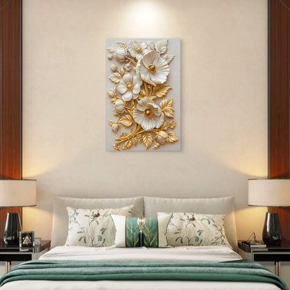Luxury Baroque Floral Bas Relief Gypsum Ornament Metal Print Ready to Hang