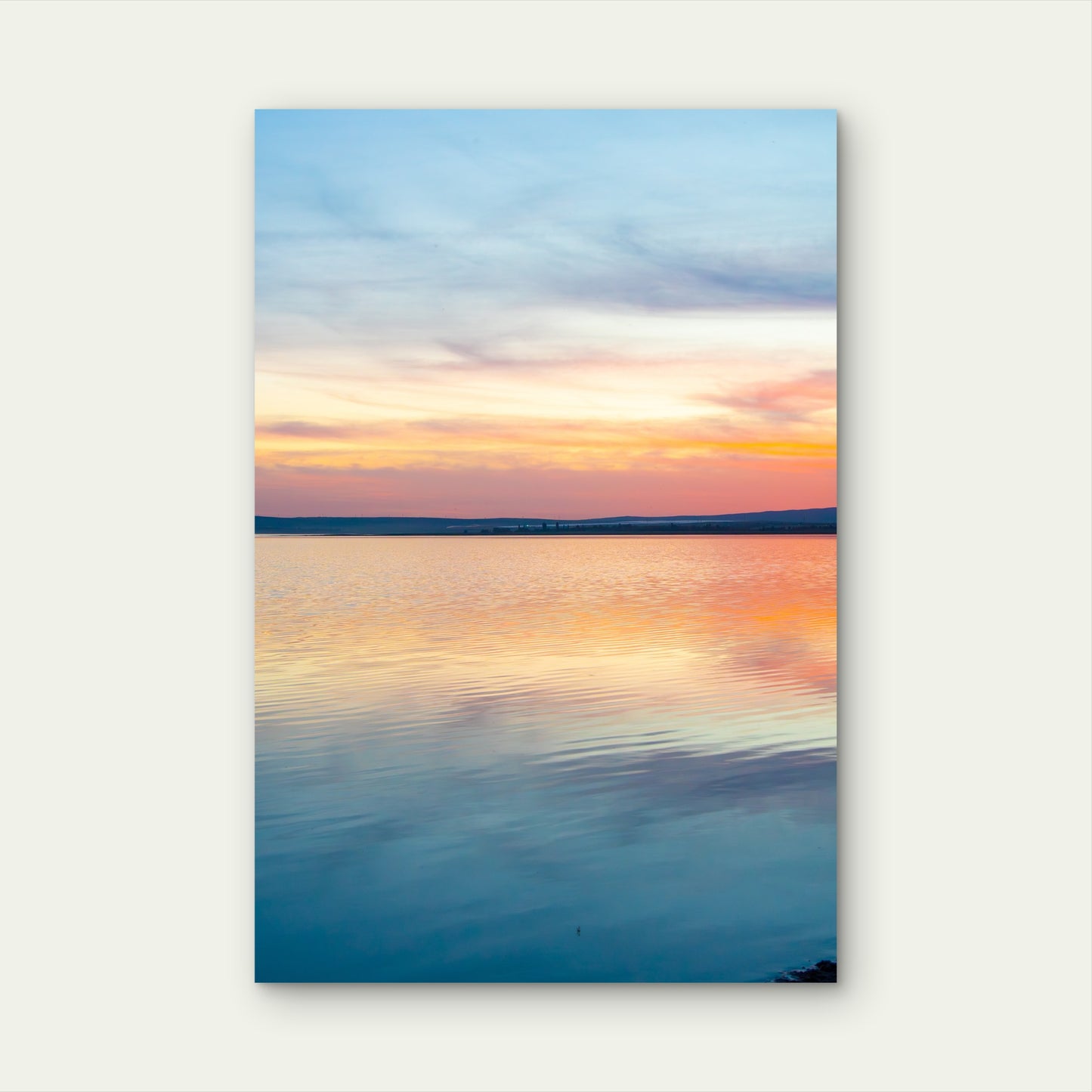 Pastel Pink Sunset Ocean Horizon Calm Water Lake Metal Print Ready to Hang