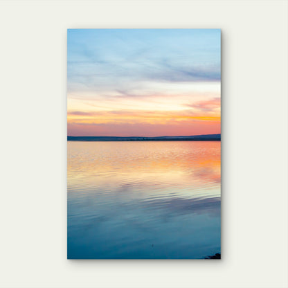 Pastel Pink Sunset Ocean Horizon Calm Water Lake Metal Print Ready to Hang