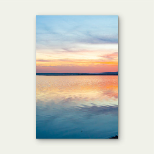 Pastel Pink Sunset Ocean Horizon Calm Water Lake Metal Print Ready to Hang