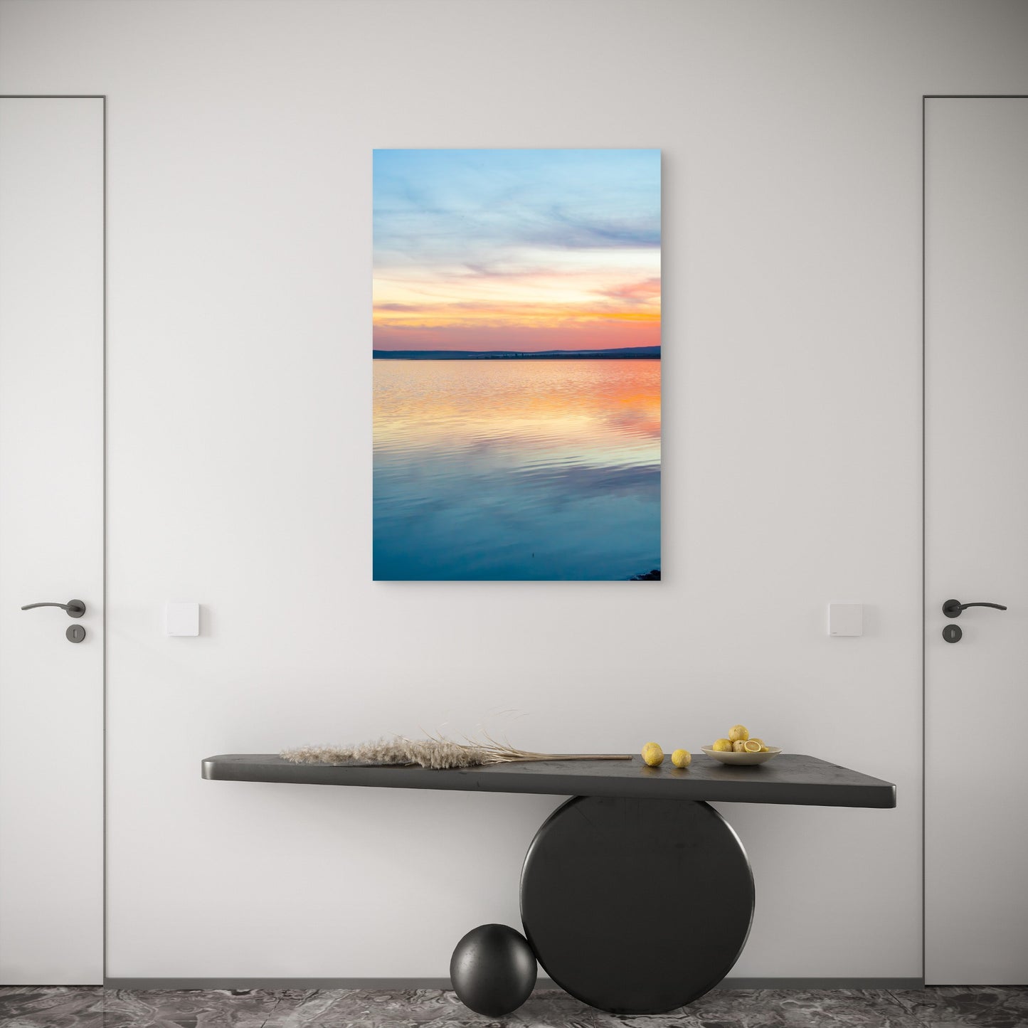 Pastel Pink Sunset Ocean Horizon Calm Water Lake Metal Print Ready to Hang