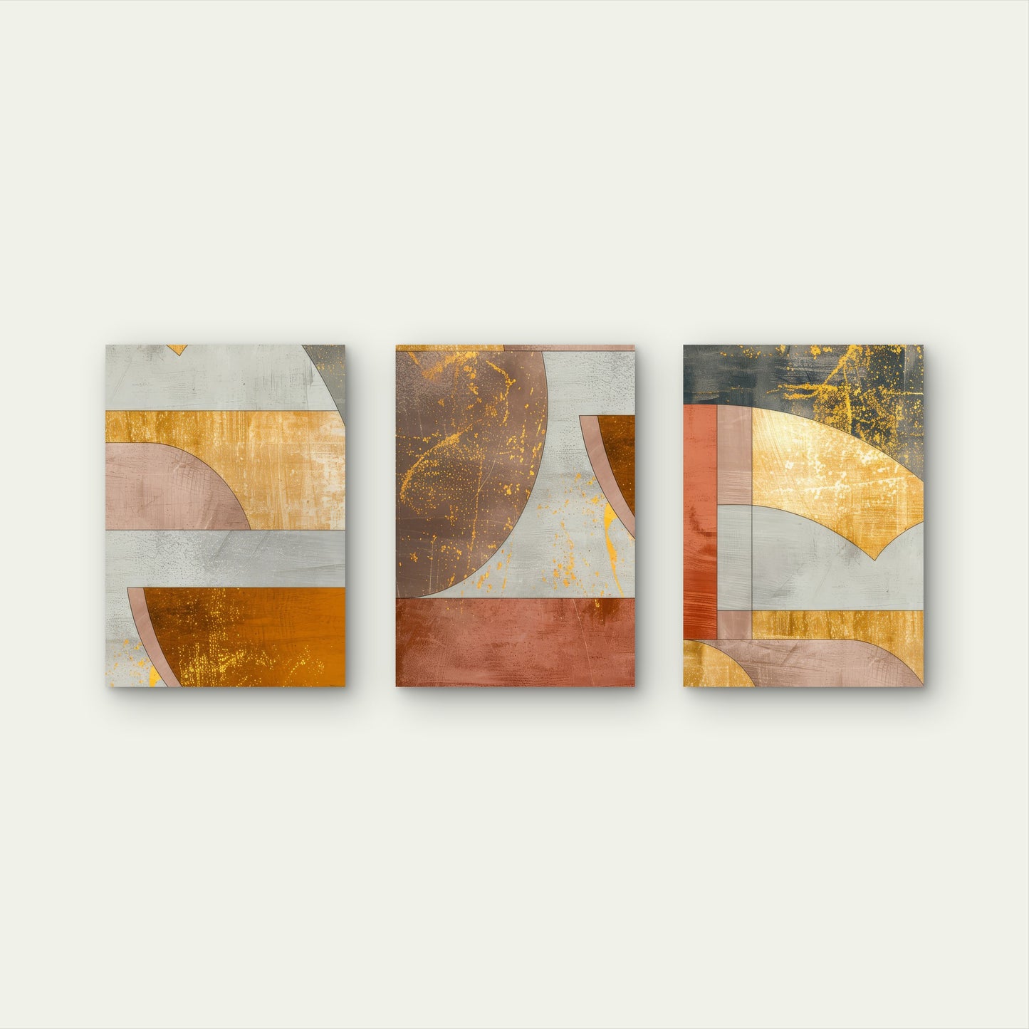 3pcs Terracotta Geometric Gold Grey Abstract  Wall Art Set Canvas Framed 40x60cm - High Quality Print 100% Australian Made Wall Canvas Ready to Hang