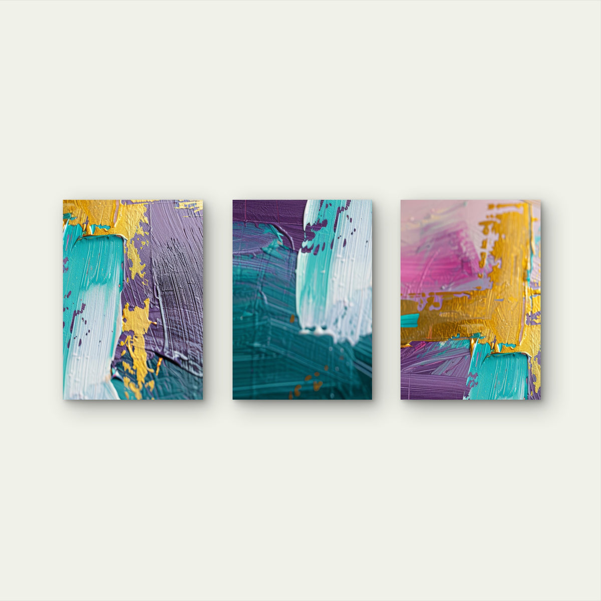 3pcs Purple Pink Gold Abstract Brush Stroke  Wall Art Set Canvas Framed 40x60cm - High Quality Print 100% Australian Made Wall Canvas Ready to Hang