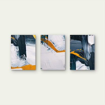 3pcs Navy Blue Gold White Abstract Brush Stroke  Wall Art Set Canvas Framed 40x60cm - High Quality Print 100% Australian Made Wall Canvas Ready to Hang