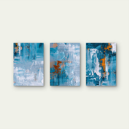 3pcs Sea Teal Light Blue Copper Gold Leaf Print   Wall Art Set Canvas Framed 50x70cm - High Quality Print 100% Australian Made Wall Canvas Ready to Hang