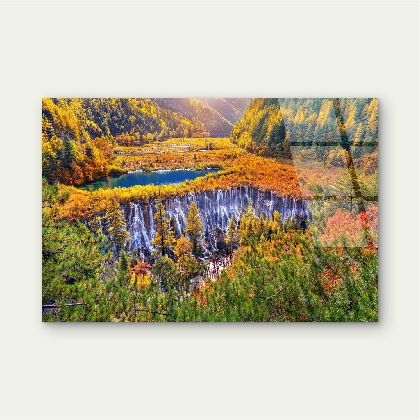 Jiuzhaigou National Park China Nuorilang Waterfall Autumn Forest Nature Acrylic Glass Printing Wall Art Australian Made Quality