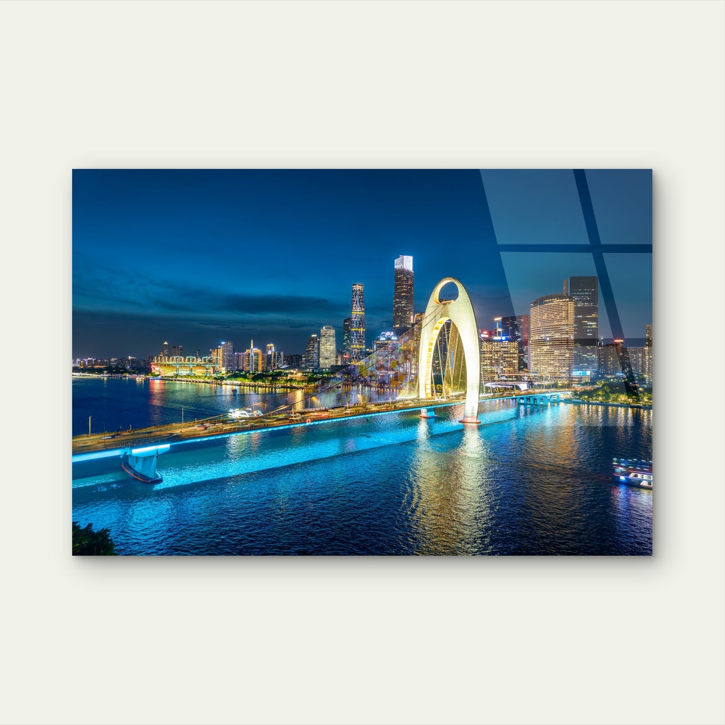 Guangzhou China Liede Bridge Pearl River Skyline Architecture Night View Acrylic Glass Printing Wall Art Australian Made Quality