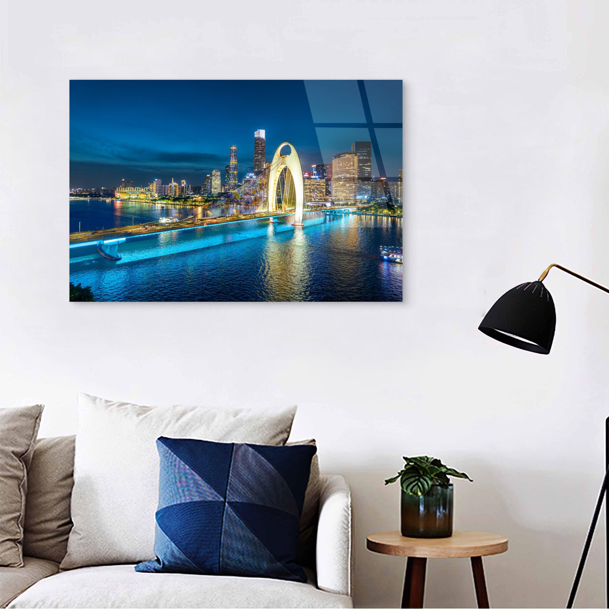 Guangzhou China Liede Bridge Pearl River Skyline Architecture Night View Acrylic Glass Printing Wall Art Australian Made Quality