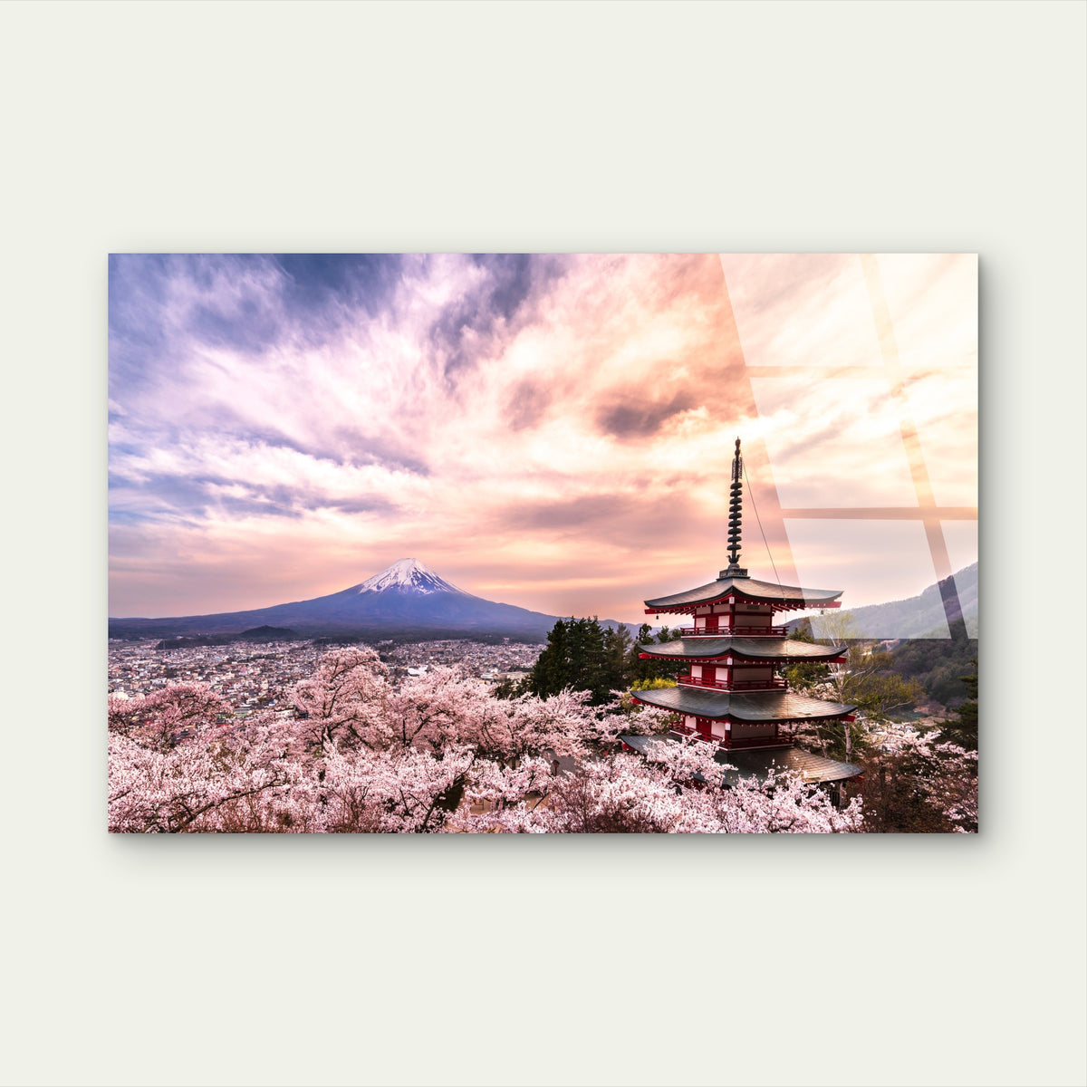 Mount Fuji Japan Chureito Pagoda Cherry Blossom Spring Landscape Sakura Acrylic Glass Printing Wall Art Australian Made Quality