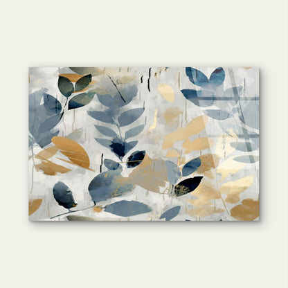 Modern Abstract Blue Leaves Gold Botanical Watercolor Plant Floral Pattern Silhouette Acrylic Glass Printing Wall Art Australian Made Quality