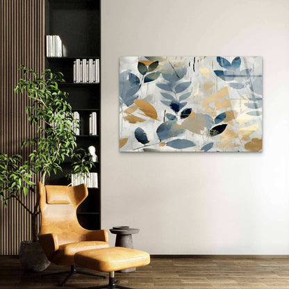 Modern Abstract Blue Leaves Gold Botanical Watercolor Plant Floral Pattern Silhouette Acrylic Glass Printing Wall Art Australian Made Quality
