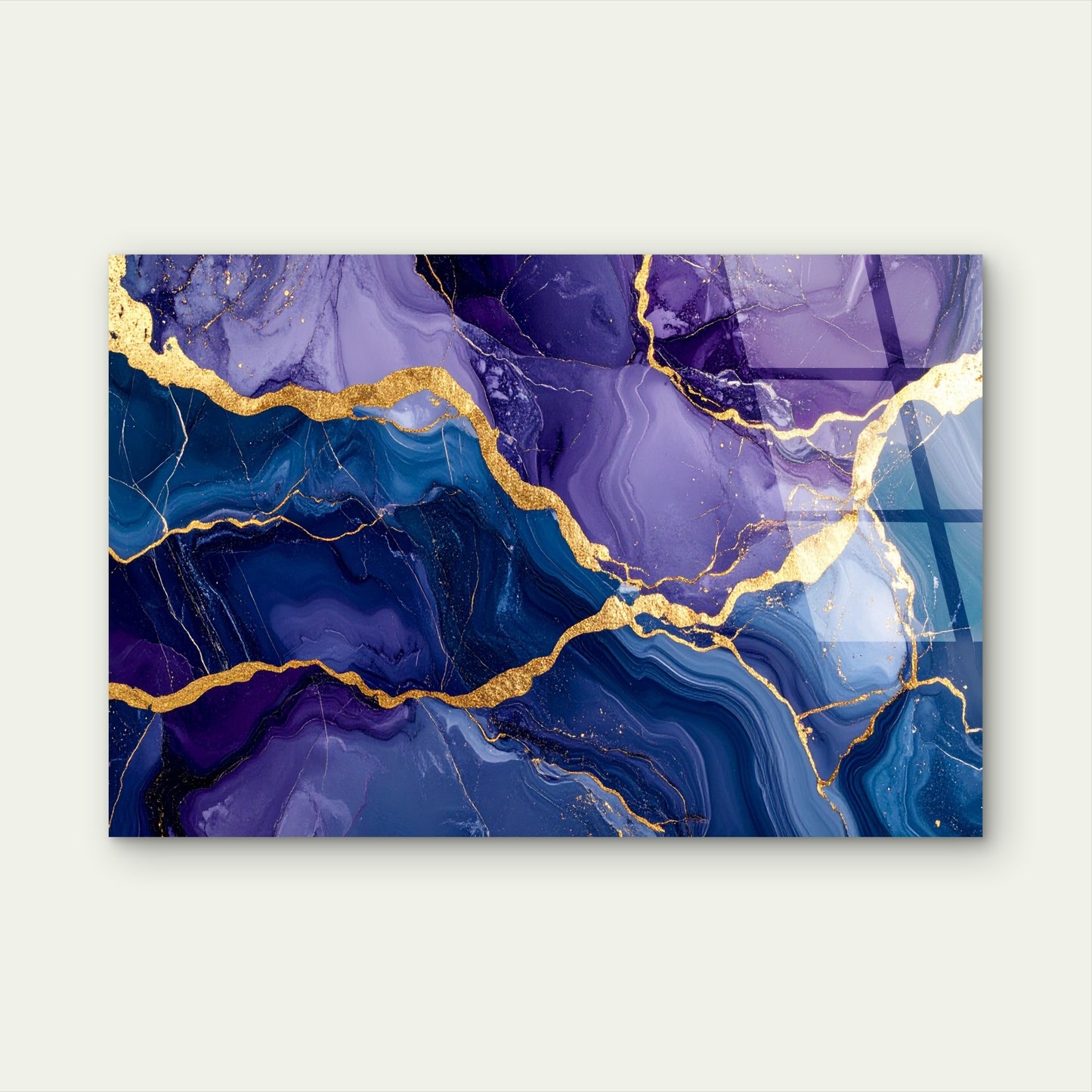 Modern Abstract Purple Blue Alcohol Ink Luxury Agate Marble Gold Foil Vein Fluid Painting Acrylic Glass Printing Wall Art Australian Made Quality